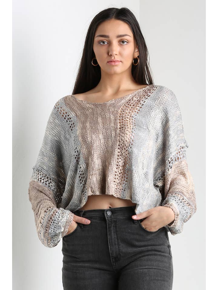 ANGIE - Vendita all'ingrosso Maglione tricot - Donna - Maglione leggero crop con scollo a V dallo stile beachy10