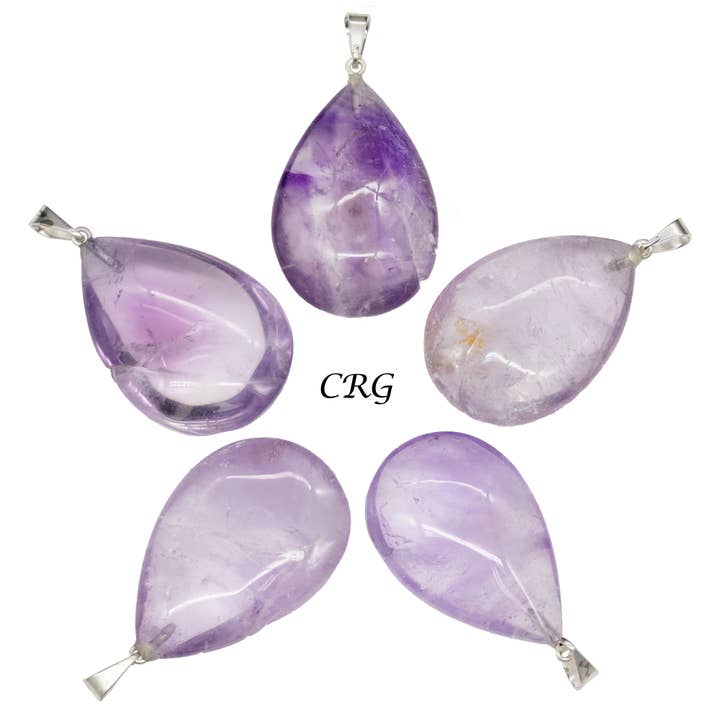 Juego de 5 colgantes en forma de gota de amatista de Brasil, 18 mm x 25 mm, promedio para venta al por mayor de Crystal River Gems LLC