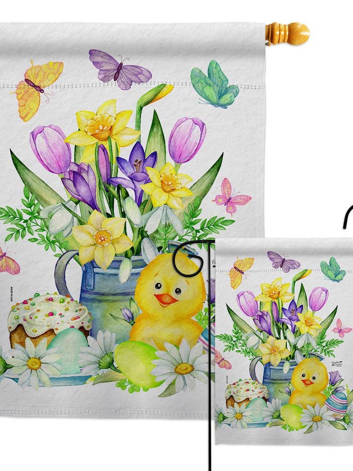Easter Duckie Springtime Critter Floral Garden Friends Flag for wholesale by Two Group Flag Co