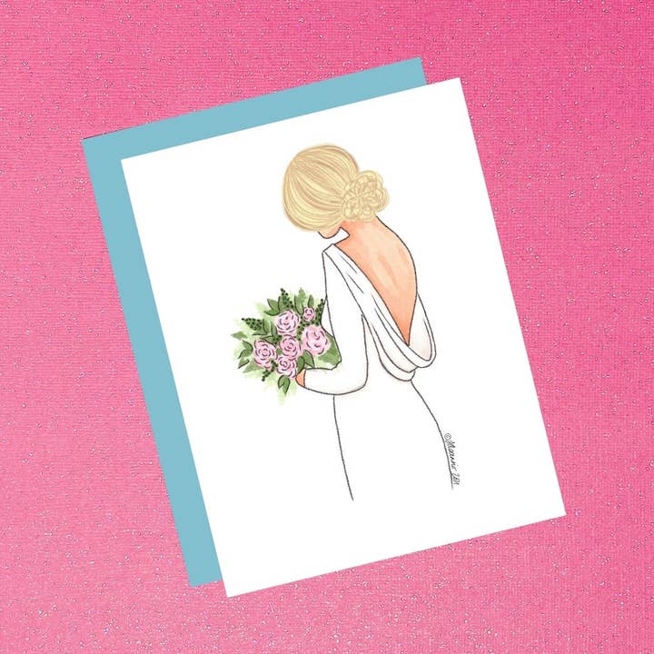 Carte d'illustration de mode pour mariées - Blonde Fair pour un mariage ou une douche pour la vente par Tiffany Ascensio Designs | Watercolor Greeting Cards