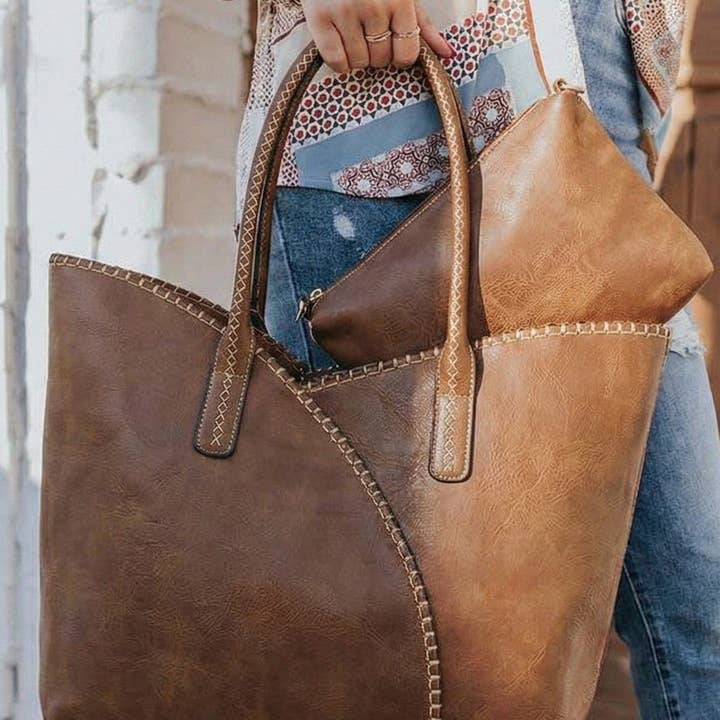 MiMi Wholesale - Wholesale Tote Bag - Women's - COL001-2 2-in-1 Stitch Trim Detail Shoulder/Tote Set Bag6