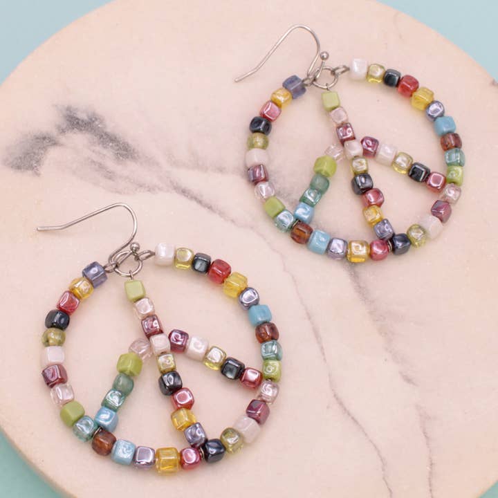 ZAD - Wholesale Dangle Earrings - Living in Harmony Multi Bead Peace Sign Earring