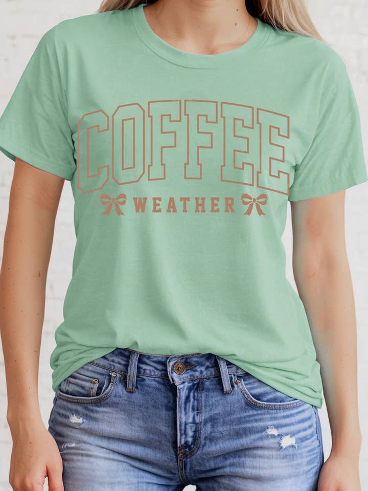 Amused by Blue - Wholesale Screen Printed T-Shirt - Women's - Women Coffee Graphic Print Short Sleeve Loose Top1