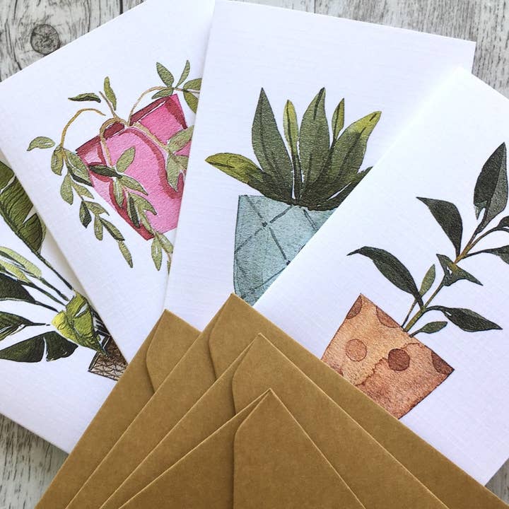 Scattered Seed Co - Wholesale Stationery/Notecard Set - POTTED PLANTS Collection 1 greeting cards set of 4