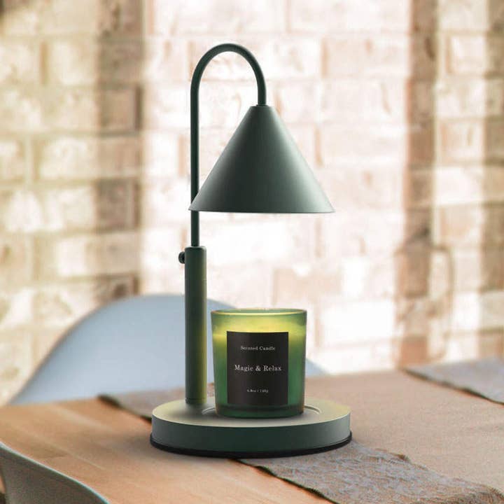 Forest Green Adjustable Candle Warmer lamp with Dimmer and Timer for wholesale on Faire
