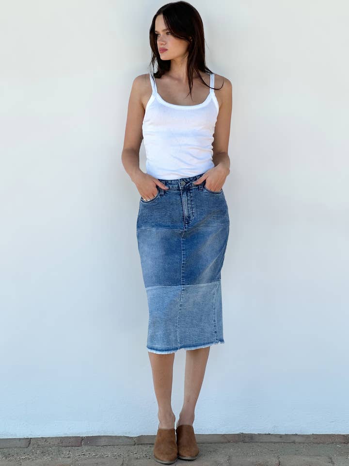 2 Shade Midi Skirt for wholesale by WASH LAB