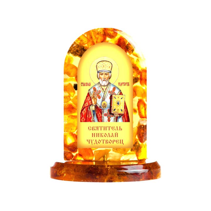 Amber Orthodox Icon Saint Nicholas – Handmade in USA by KIZIMA for wholesale by KIZIMA