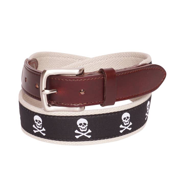 Skull and Bones Ribbon Belt for wholesale by YRI Custom Designs