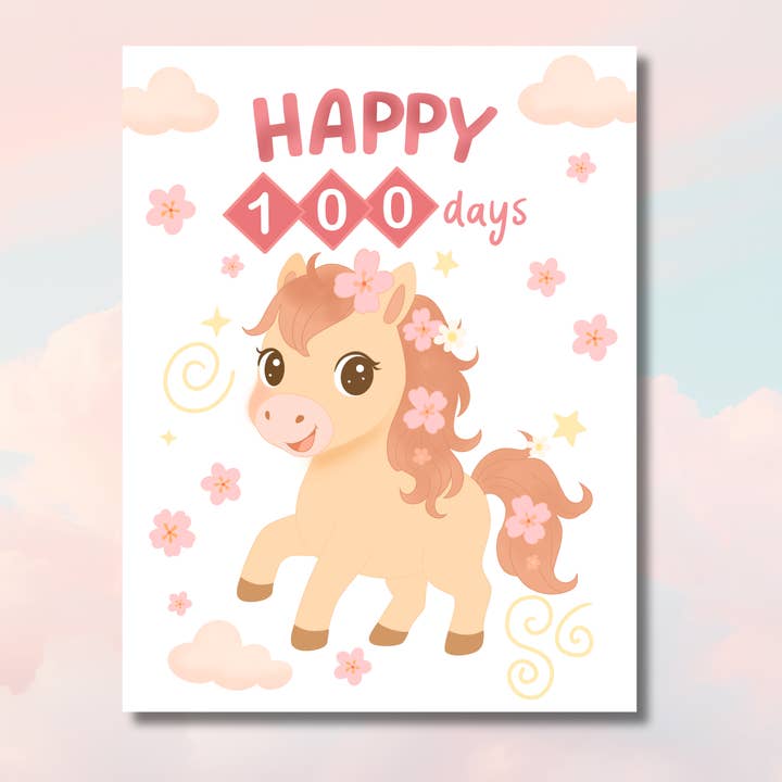 Biglietto di Auguri per Bimba di 100 Giorni – Edizione Anno del Cavallo per la vendita all'ingrosso da parte di Dumplings and Us