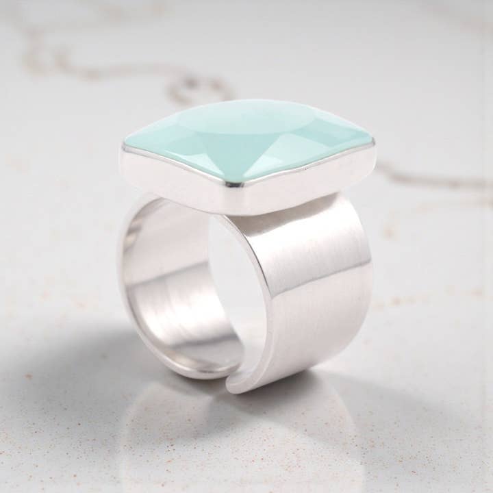 J + I Jewelry - Wholesale Cocktail/Statement Ring - Aqua Chalcedony Sterling Solitaire Ring4