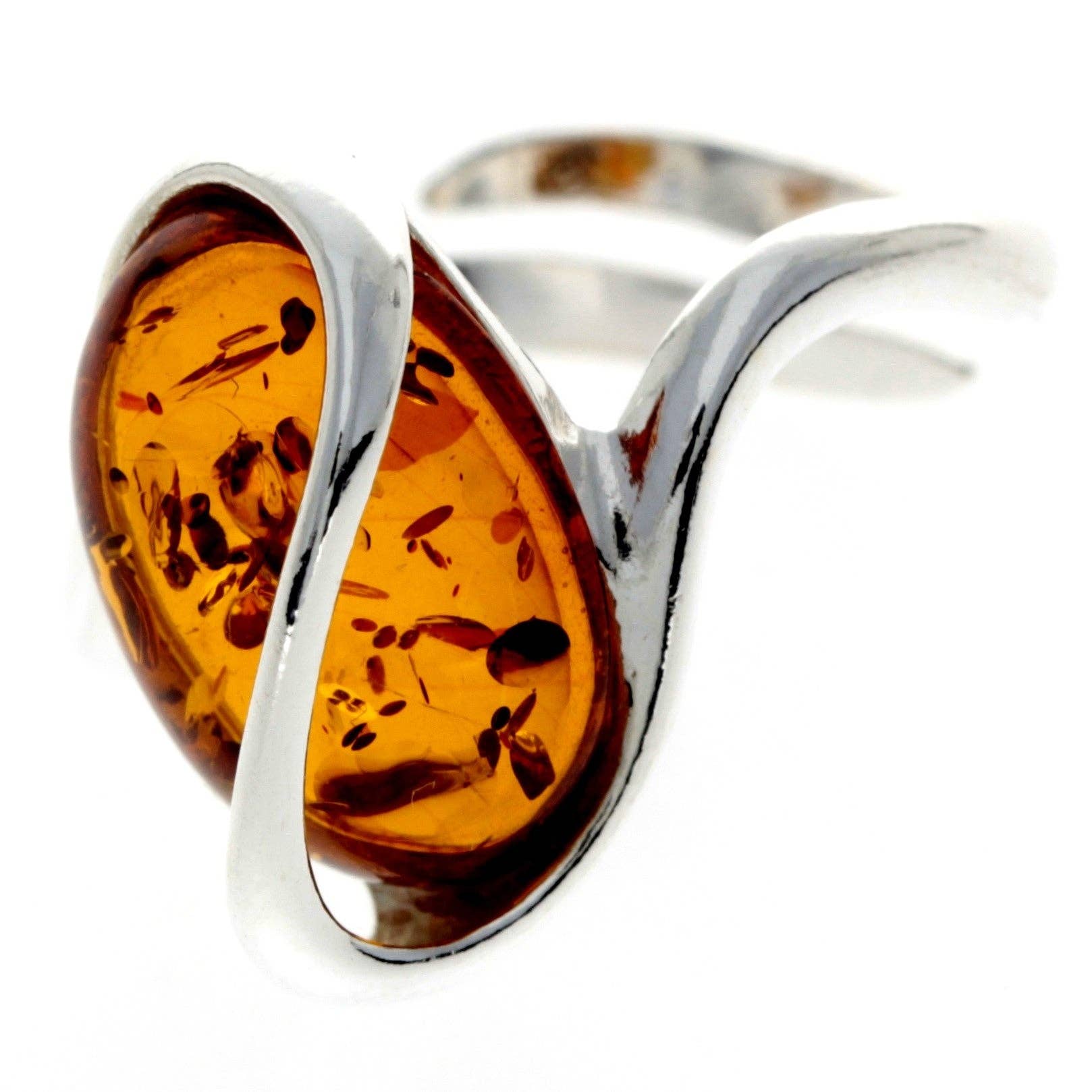 SilverAmber Jewellery – Anel de pedra única/solitário por atacado – Anel ajustável 925 Prata de Lei & Ámbar Báltico Moderno - GL4772