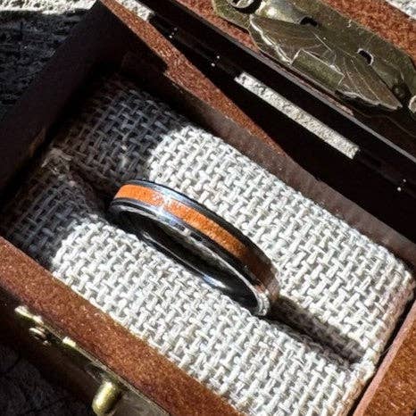 Stonington Designs/Hitch-Crafter - Wholesale Band/Stacked Ring - Whisper — 4mm Wood Inlay Tungsten Ring2