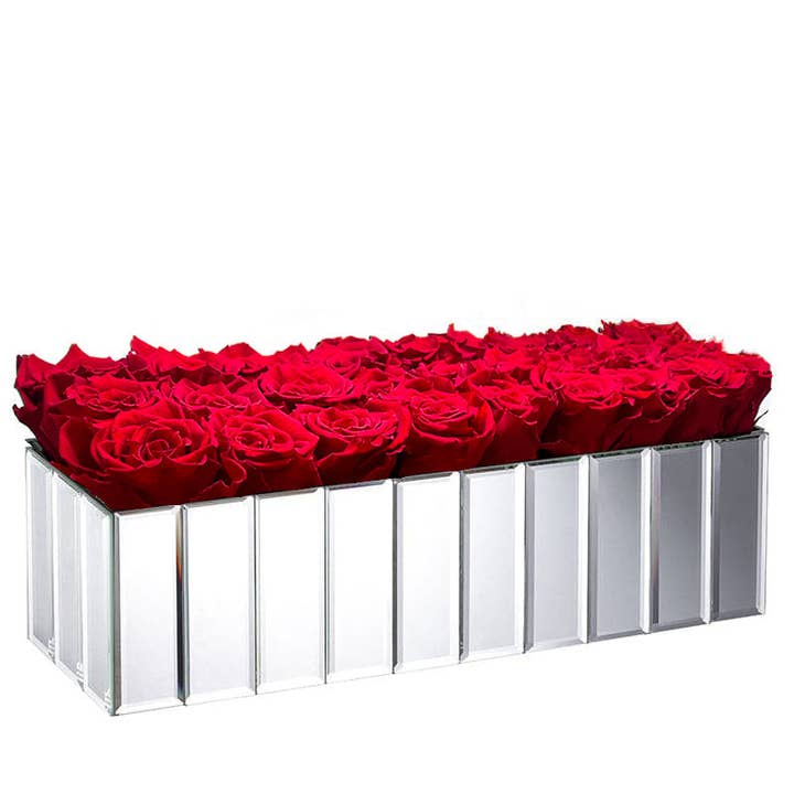 Centro de mesa grande y moderno con espejo plateado personalizado para venta al por mayor de Rose Box NYC