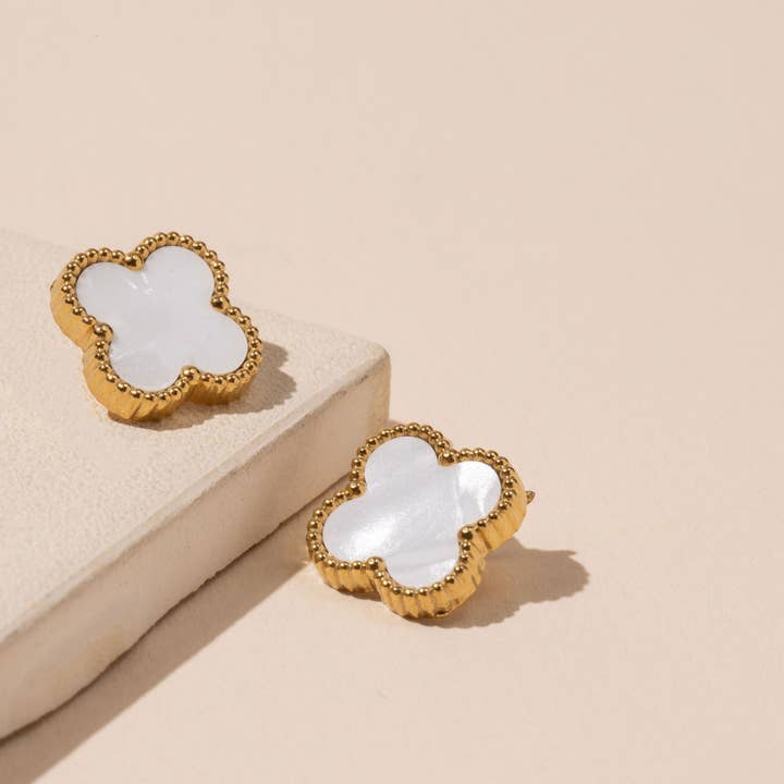 Frem - Vente Clous d'oreille - Boucles d'oreilles à tige en forme de trèfle en acier inoxydable7