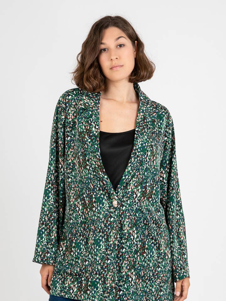 Pomme Rouge Paris - Vente Blazer – femme - Blazer grande taille imprimé léopard vert (C6528)