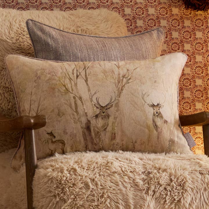 Enchanted Forest Printed Piped Cushion Cream for wholesale by Riva Home