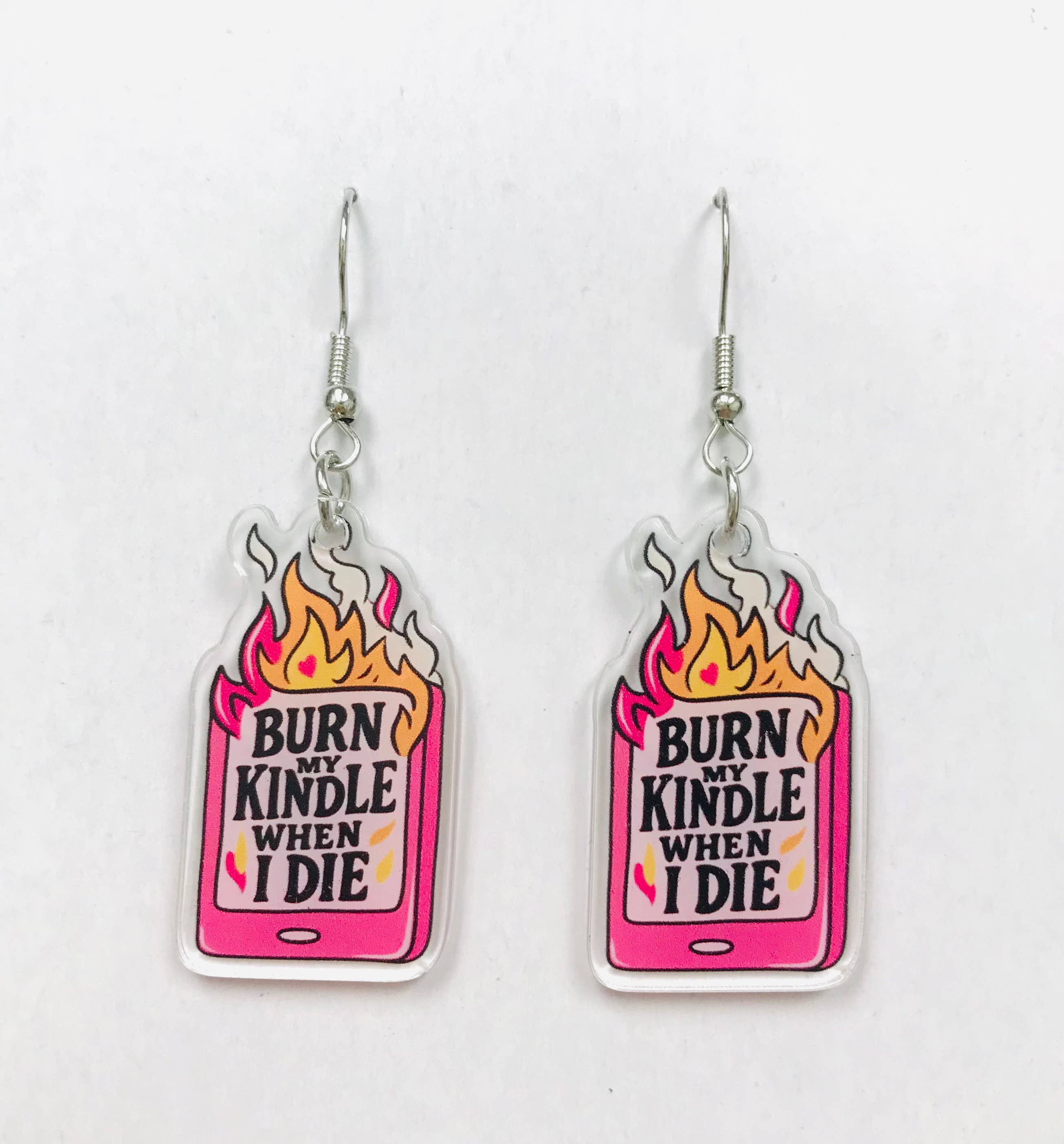 SimpleNGreat - Wholesale Hangende/ronde oorbellen - Acryl Boek Oorbellen, Verbrand mijn Kindle als ik sterf Oorbellen0