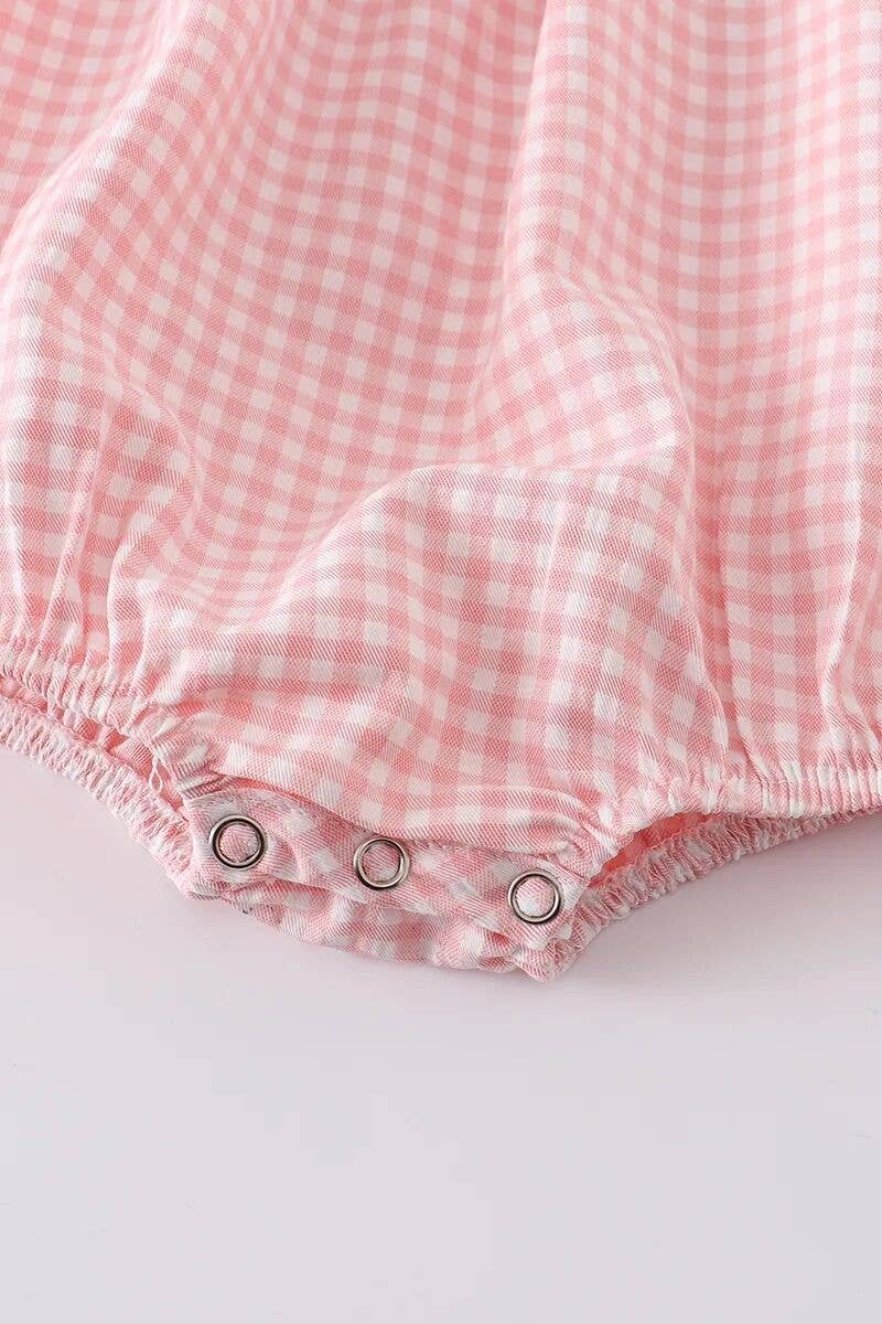 Little Trendy - Wholesale Jumpsuit - Baby - Baby pink check smocked strawberry bubble romper jumpsuit5