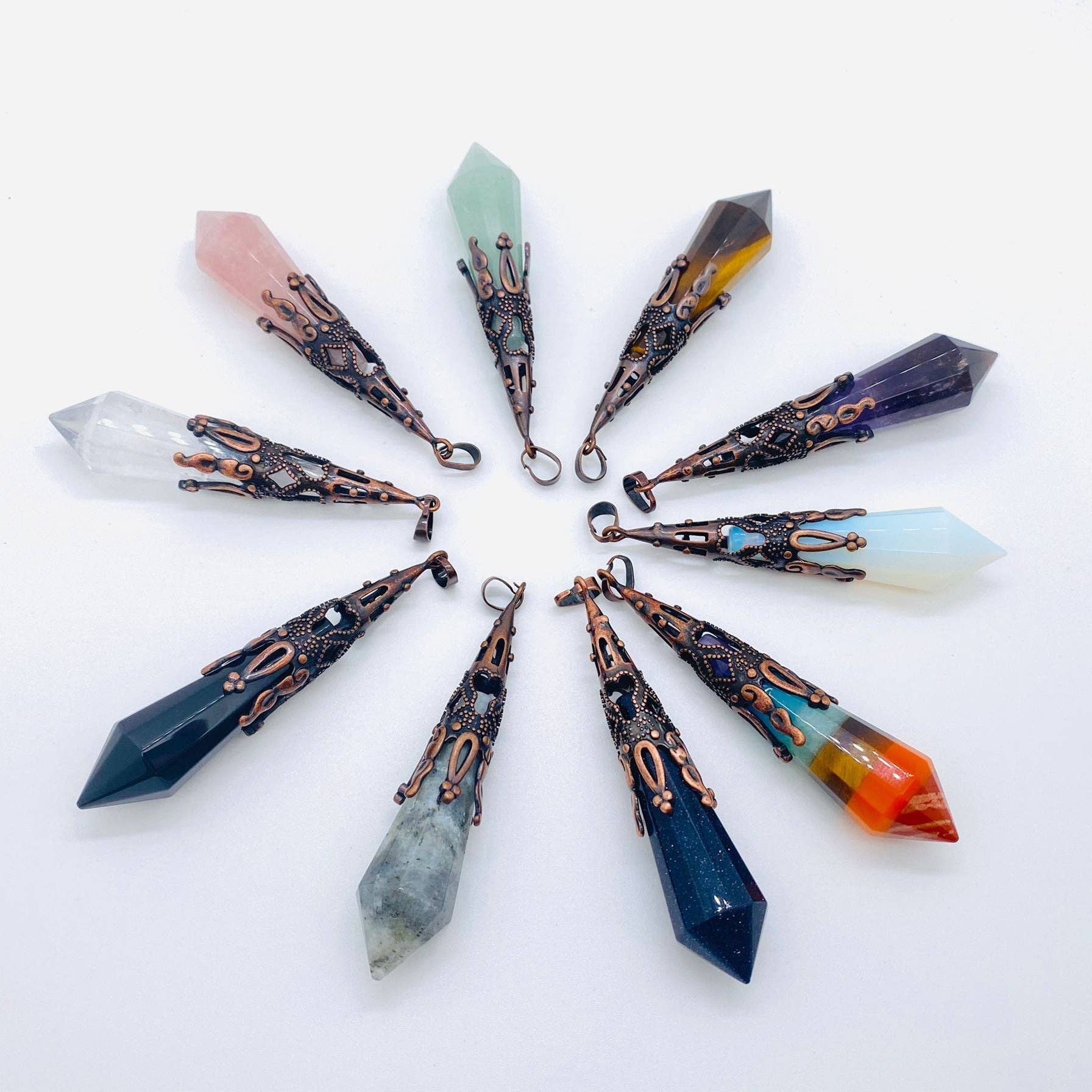 Mio Queena - Wholesale Spiritual Stone/Crystal - 12 Sided Shape Natural Stone Crystal  Chakra Pendulum - CS2
