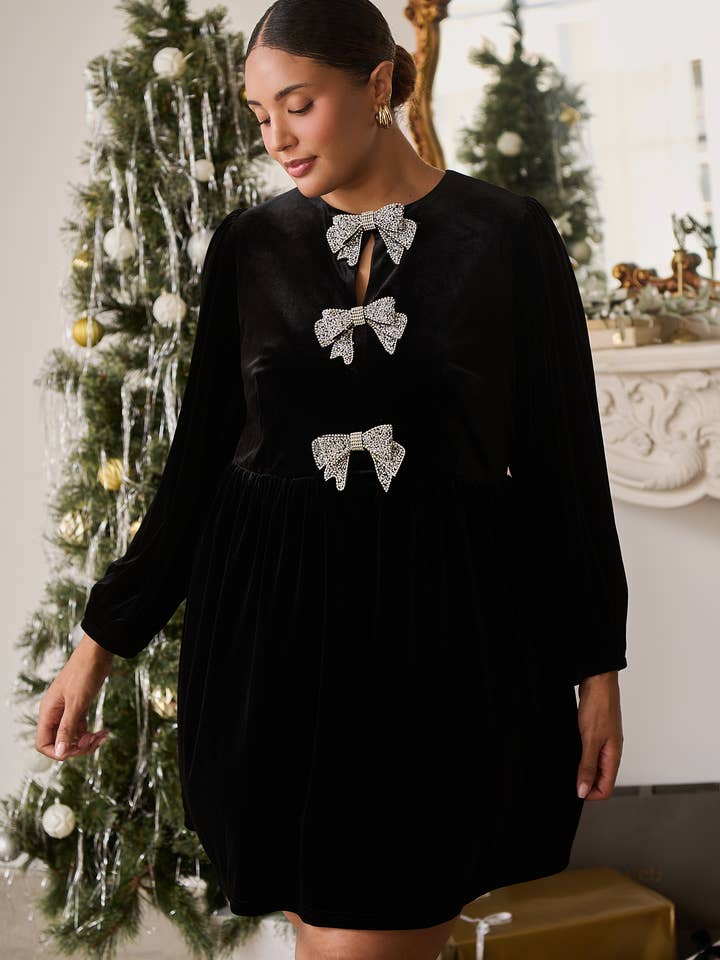 Glow Bow Velvet Dress Curve for wholesale by Sugarlips