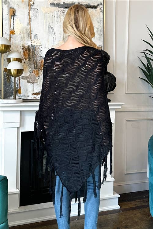 MYS Wholesale Inc - Wholesale Poncho - Women's - Knitted Net Wave Pattern Fringe Tassel Poncho19