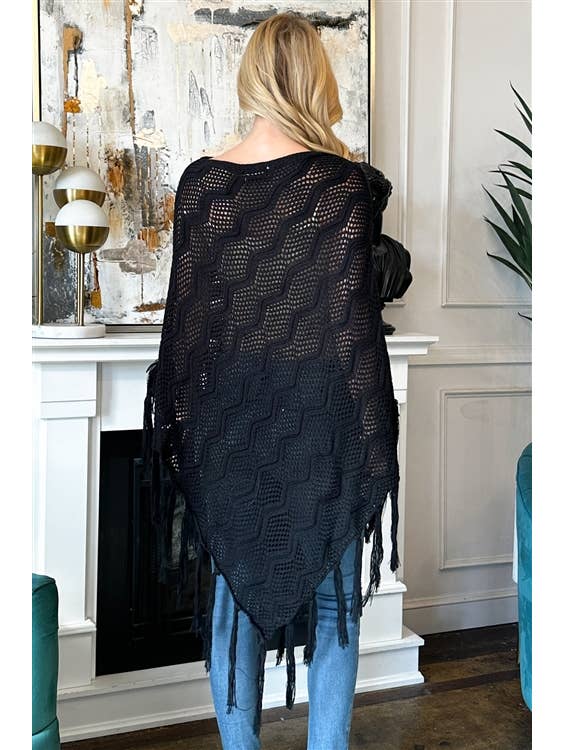 MYS Wholesale Inc - Wholesale Poncho - Women's - Knitted Net Wave Pattern Fringe Tassel Poncho19