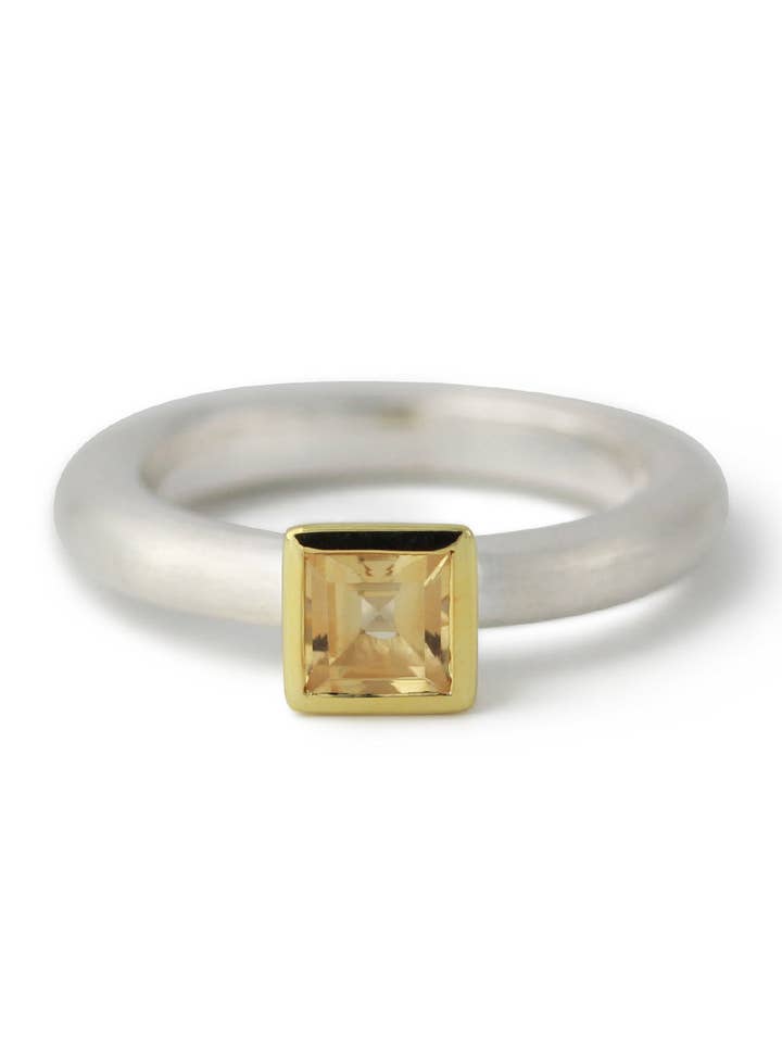 Silver ring partially gold-plated with citrine | Strack big for wholesale by Campur GmbH