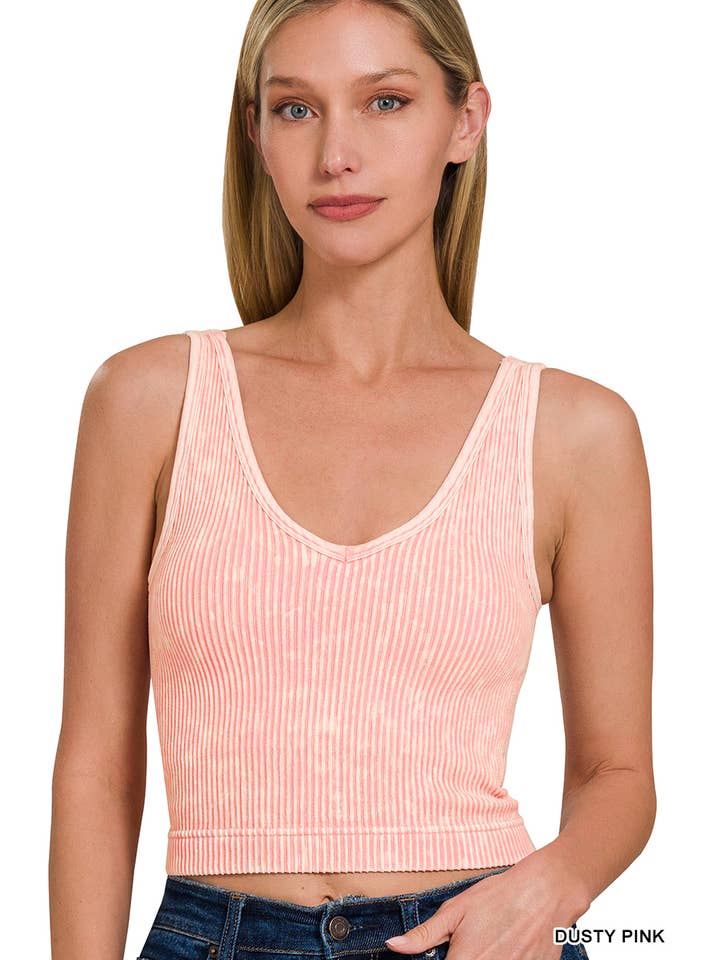 42POPS - Wholesale Tank Top - Women's - ',,,_....WASHED RIB CROP V-NECK TANK w/ removable bra