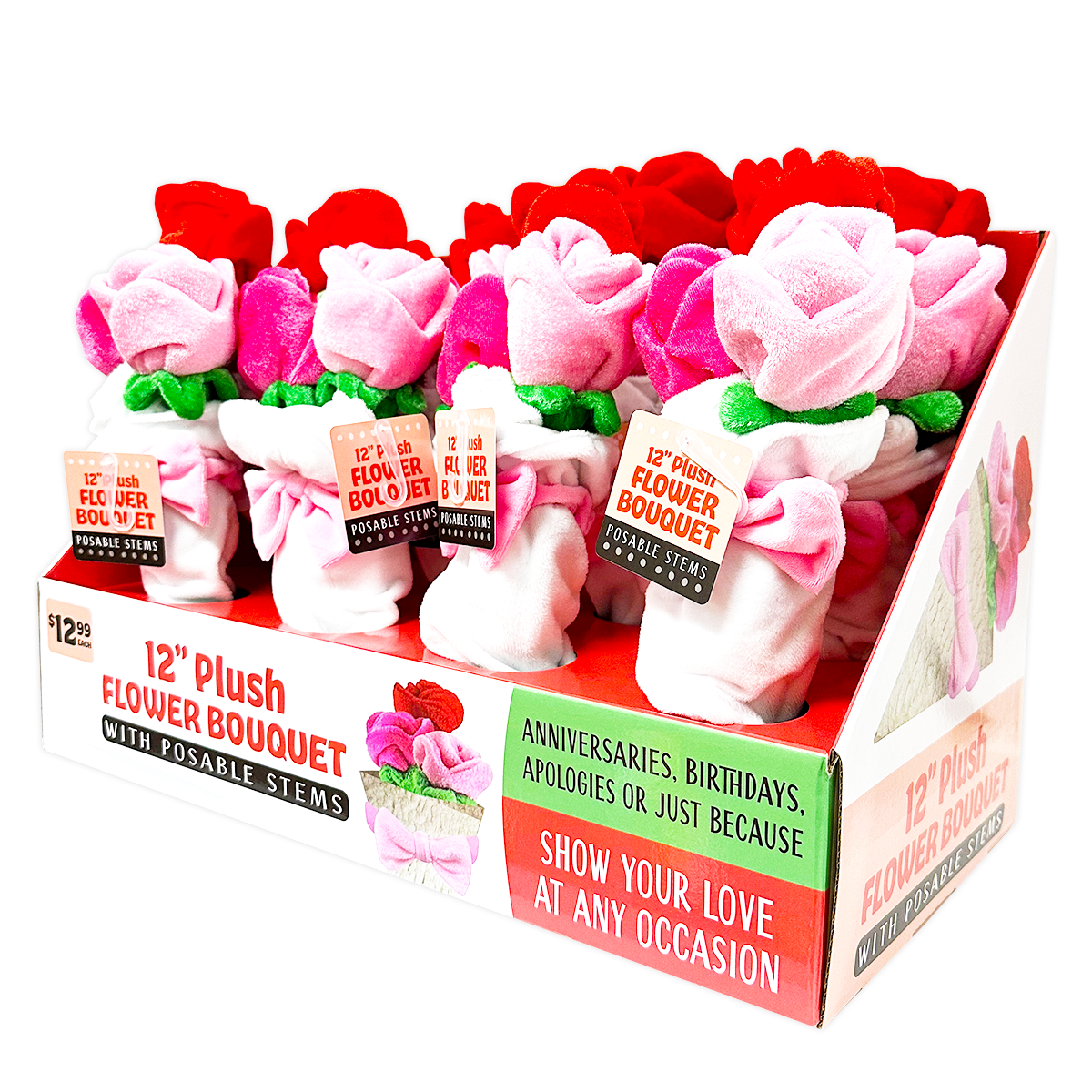 Novelty Brands - Wholesale Retailer Display - Home & Living - Plush Rose Flower Bouquet 12" Assortment - 8/Display2