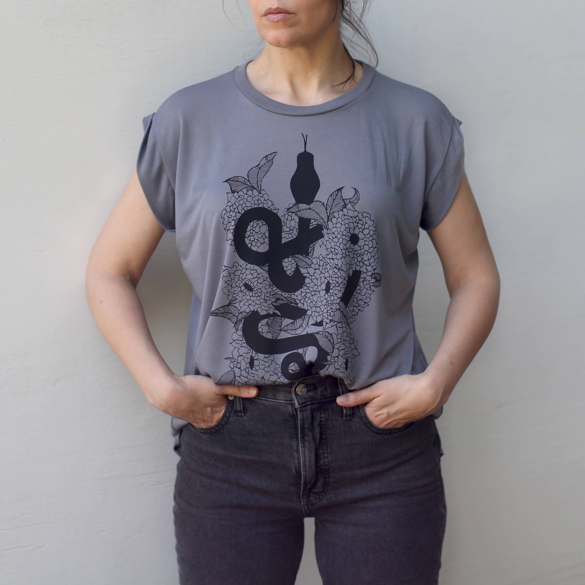 Blackbird Supply Co. - Wholesale Screen Printed T-Shirt - Women's - Art Nouveau Black Snake Women's Loose Fit Muscle Tee Gray5
