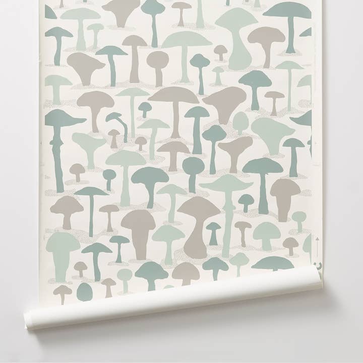Mushroom Four-Color Hand-Screenprinted Wallpaper for wholesale by Makelike