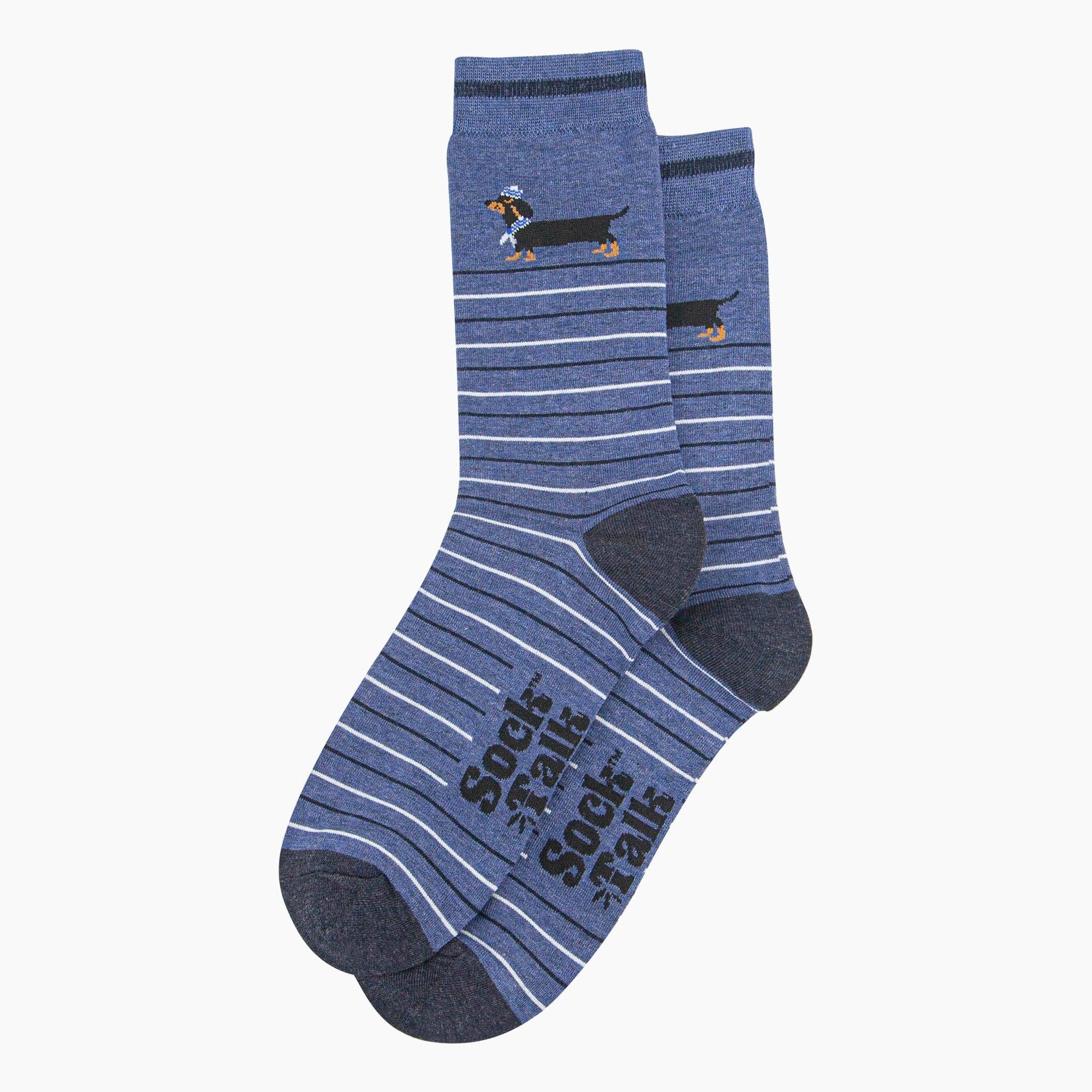 Sock Talk - Vendita all'ingrosso Calzini - Uomo - Calzini da uomo in bambù - Blu Denim, Righe con Bassotto Marinaio1