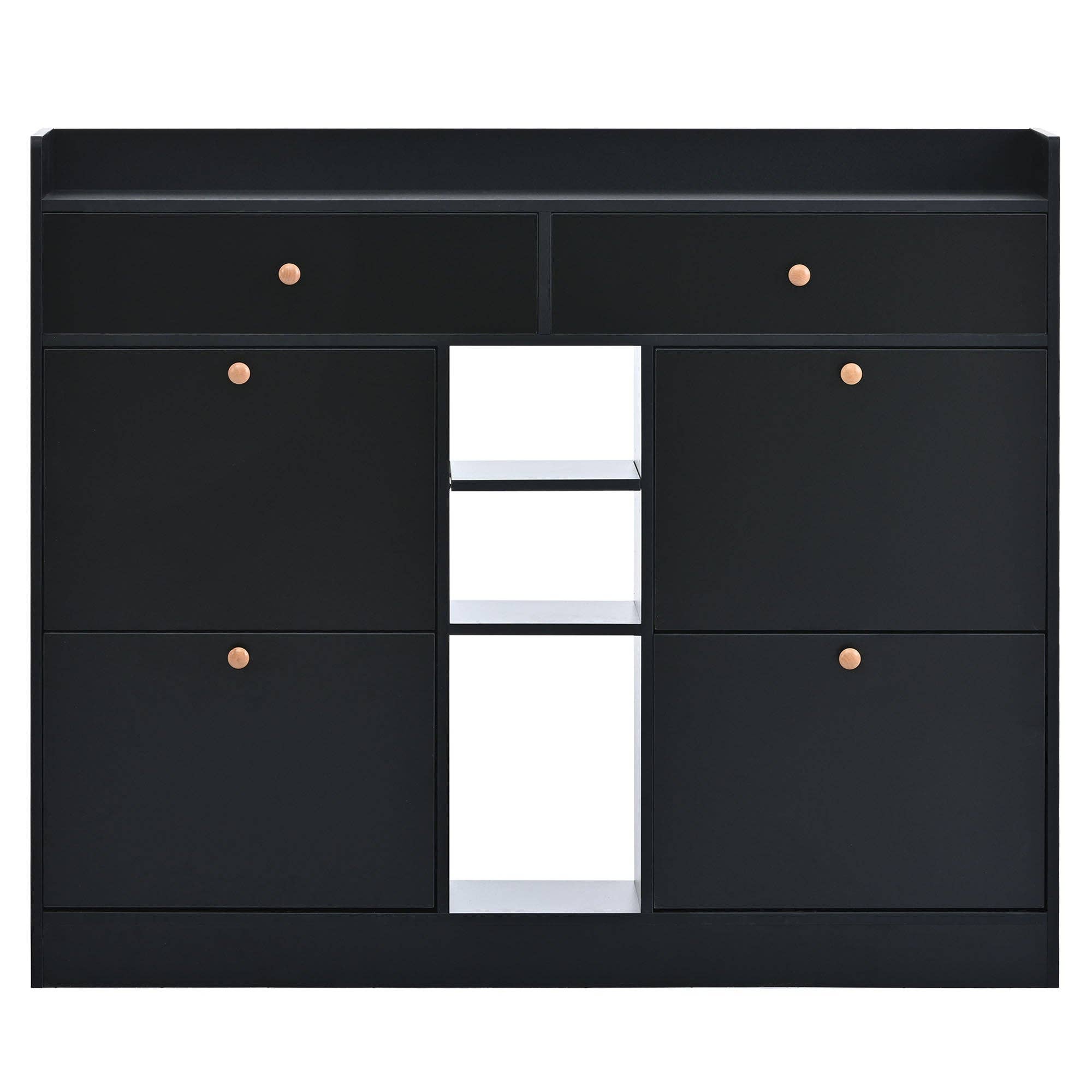 39F Inc. - Wholesale Shoe Rack - Modern Black Tipping Bucket Shoe Cabinet (4 Drawers, 2-Tier)9