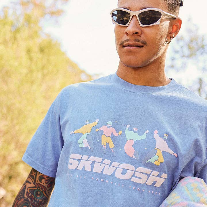 Skwosh - Wholesale Screen printed t-shirt – Men′s - All Downhill Regular Tee In Dusty Blue6