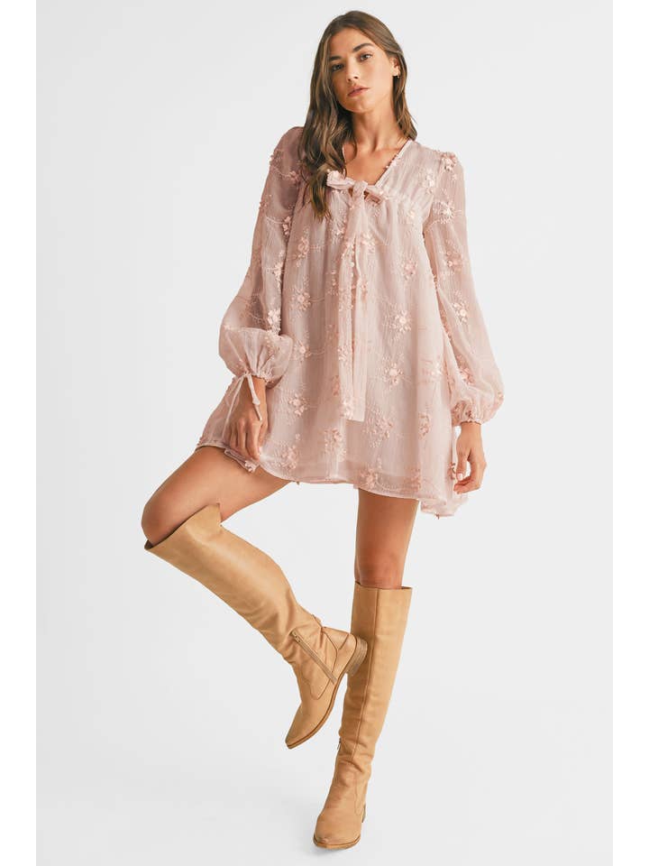 Endless Blu - Wholesale Dress - Women's - Embroidered Long Sleeve Mini Dress LD1678A
