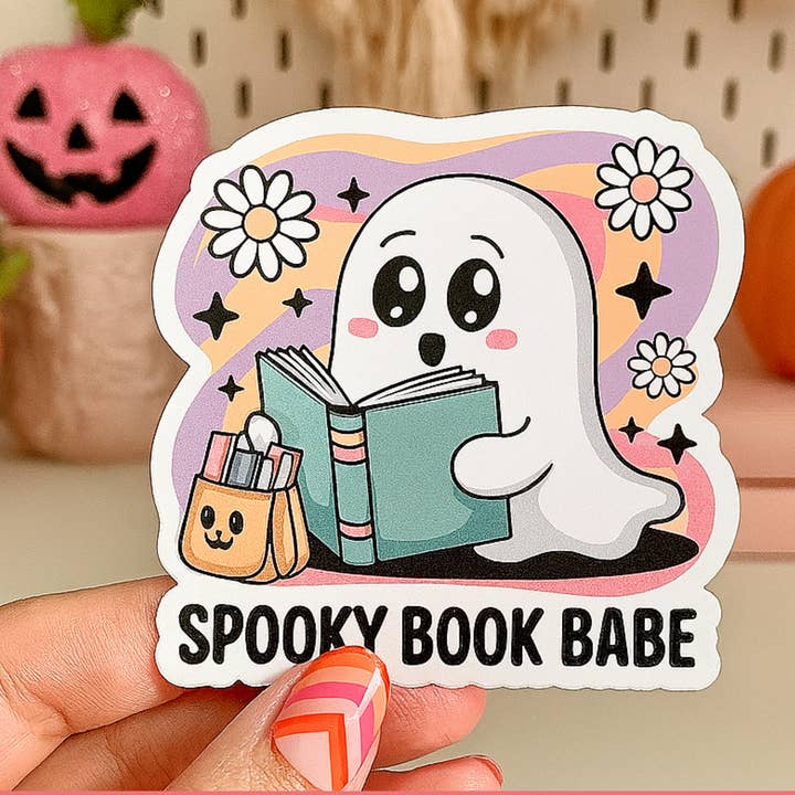 Spooky Book Babe Die Cut Sticker for wholesale by Auburn Row Design