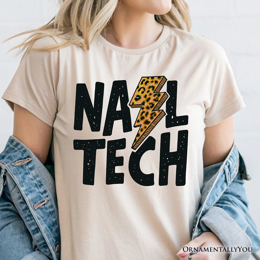 OrnamentallyYou – wholesale Screen printed t-shirt – Women′s – Nail Tech Leopard Lightning T-Shirt, Retro Stylist Tee5