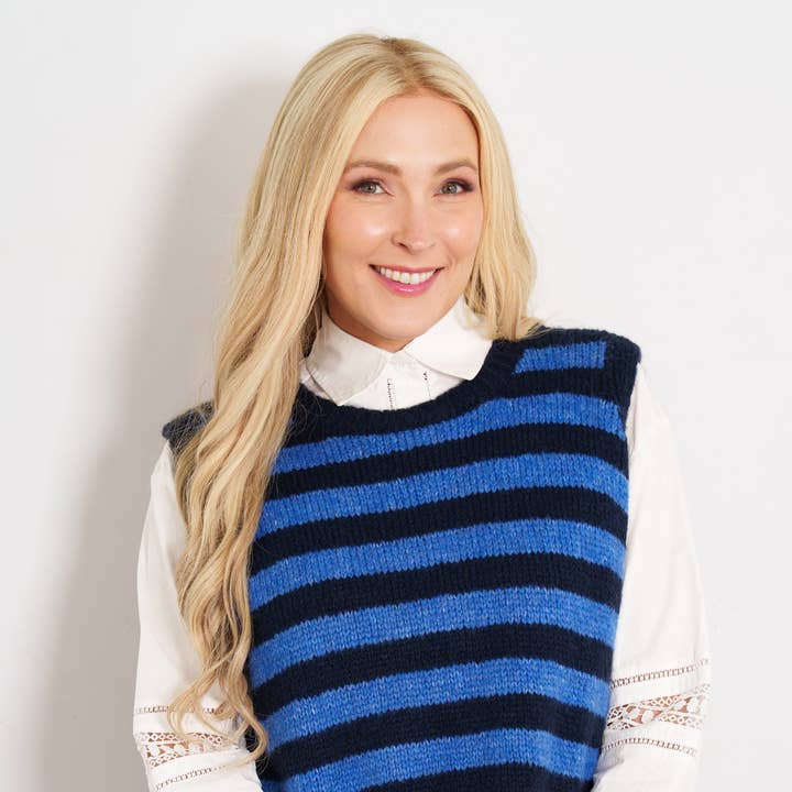 Betsy Wool Blend Tank Top - Navy Blue/Blue, Striped for wholesale by Sarta