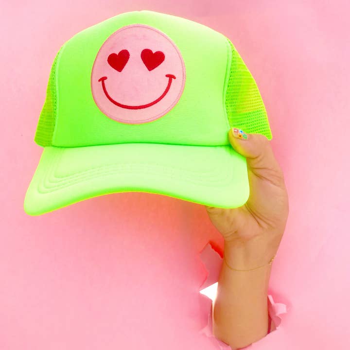 Casquette Confettees Happy Heart Trucker, vert fluo pour la vente par Confettees