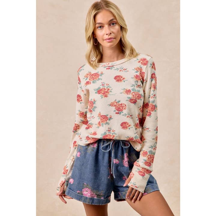 Top Térmico de Malha Lavada com Estampa Floral por atacado de IVE