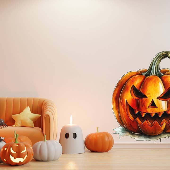 Laughing Pumpkin Decal - Halloween Scary Evil Face Vinyl Wall Sticker for wholesale by Decords