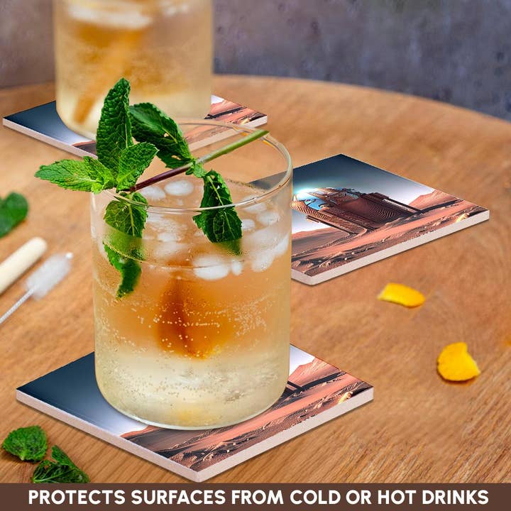 3dRose - Wholesale Coasters - 3dRose, Fantastic automatic scientific module on Mars. Blue beacon light, Coaster2