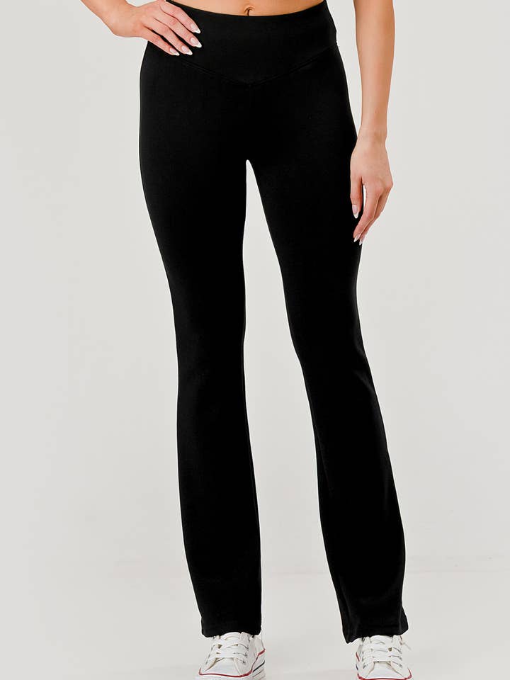 Womens V-Waist Soft Brushed Flare Pants for wholesale by REDFINCH APPAREL INC