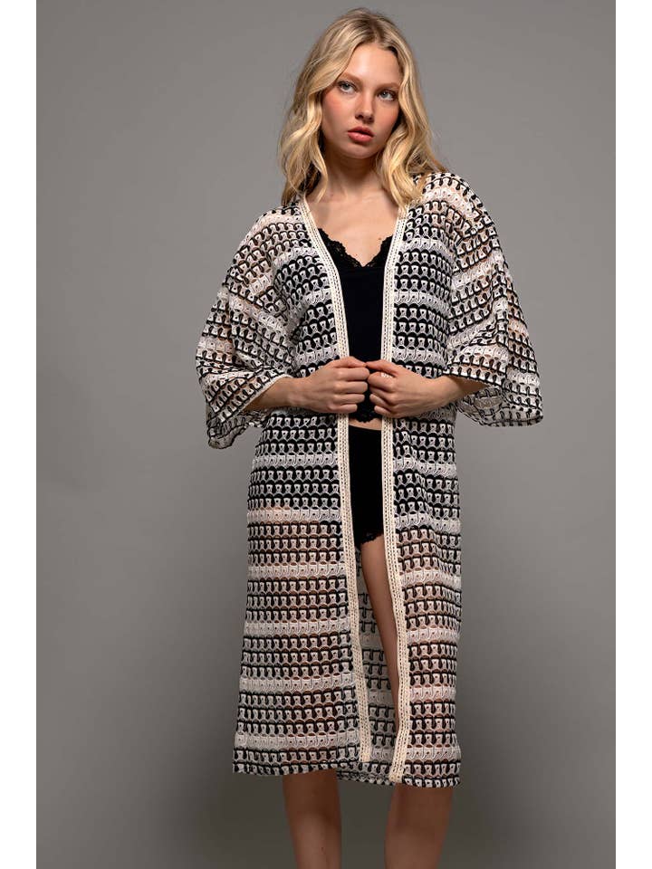 Urban Daizy - Wholesale Cardigan - Women's - Geometric Crochet Kimono Sleeve Midi Cardigan