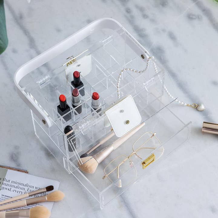 A&B Home Group Inc. - Wholesale Decorative Box - 9.5x5x6.5" Clear Acrylic Storage Box w/ Handle Gold Accents5