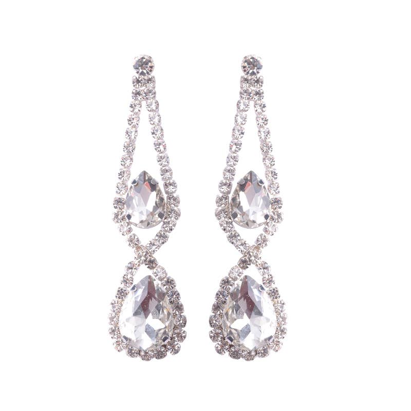 Cool Crystals - Wholesale Dangle Earrings - Wedding Rhodium Plated Crystal Dangle Earrings0