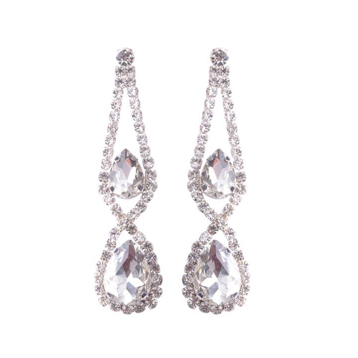 Cool Crystals - Wholesale Dangle Earrings - Wedding Rhodium Plated Crystal Dangle Earrings