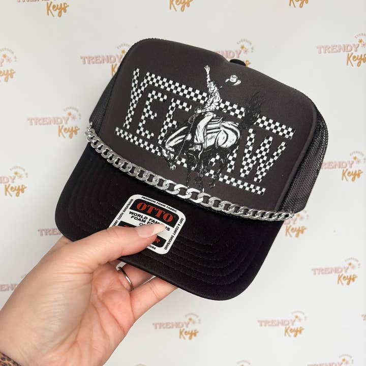 TrendyKeys - Wholesale Trucker Hat - Women's - Checkered Yeehaw Graphic Trucker Hat