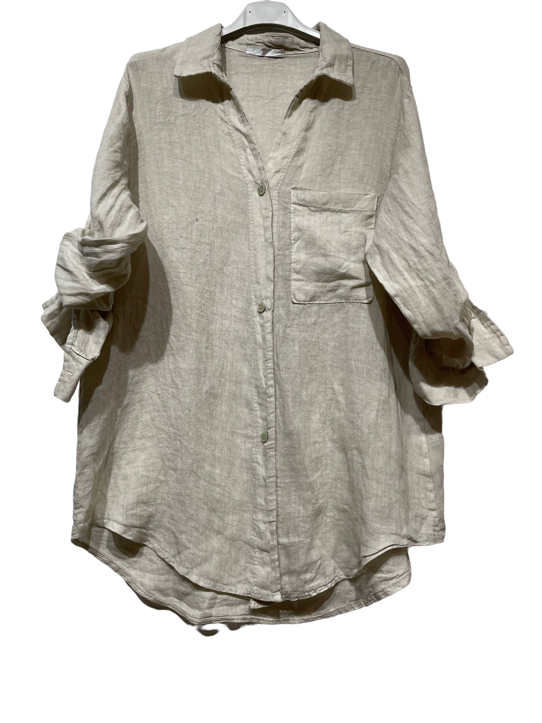 LINEN & COTTON HOUSE - Wholesale Button Down Shirt - Women's - LINEN SHIRT WITH SQUARE POCKET, SPRING SUMMER 7400127