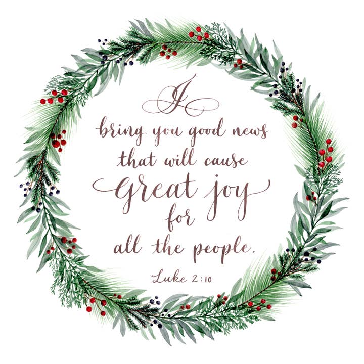 Red Berry Christmas Wreath - Luke 2:10 for wholesale by Rabbitbrush Studio